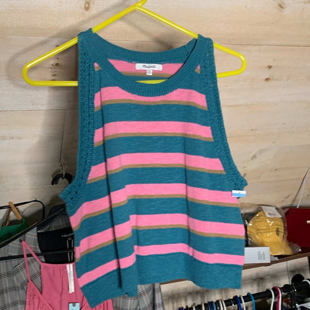NWOT- Madewell- Cropped Pink and Blue Knit Sweater- XXL - Picture 2 of 10